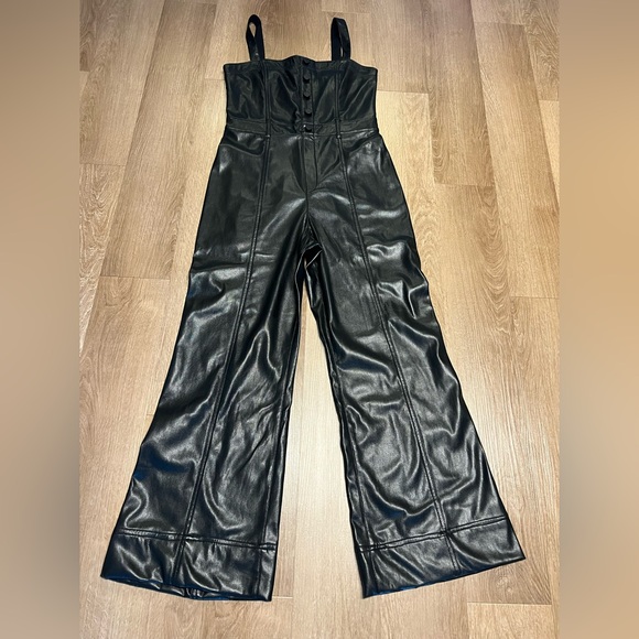 Alice + Olivia Pants - Alice + Olivia Black Linette Vegan Leather Jumpsuit 29 inch inseam